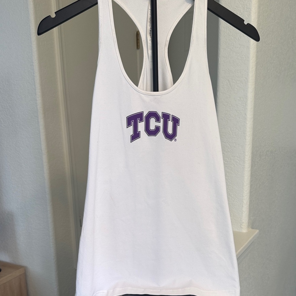 lululemon athletica White Racerback Tank with TCU logo